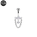 Macro detail of G23 titanium belly ring with marquise zircon bow and dangling chain - Marquise Petal Tassel Style-Silver (G23BRI653-S160804182)