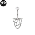 Vista dettagliata del piercing all'ombelico in titanio G23 con fiocco in zirconia - Stile Lusso Catena a U Doppio Strato-Argento (G23BRI657-S161004195)