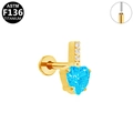 ASTM F136 titanium stud earring with three clear zircons and a blue heart gemstone - Gold Blue Heart Style (G23LAP555-GBL1208130)