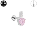 Detail of G23 titanium labret stud with pink heart zircon and triple accent gems - Silver Pink Heart Style (G23LAP555-SP1208116)