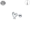 Detail view of 316L surgical steel heart stud with anti-tarnish metal texture - Hollow Heart Style (LP020-S1208)