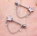 Nipple piercing jewelry in silver steel with star zircon and hanging bead chains - Silver