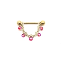 Golden nipple ring chain with five pink rhinestones jewelry accessory for body piercing - Gold Pink Zirconia
