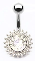 Bauchnabelpiercing aus Silber mit brillantem Sonnenblumen-Anhänger und Kristallen - Weiß