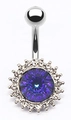 Bauchnabelpiercing aus Silber mit rundem dunkelviolettem Stein in Sonnenblumenform - Lila