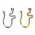 Snake non-piercing nose cuffs in silver and gold plating with pavé cubic zirconia - Snake / Steel