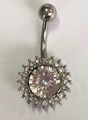 Silver stainless steel belly ring with sunflower AB crystal pendant and clear rhinestones - Light Violet Zircon