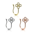 Vue détaillée de trois anneaux de nez trèfle en or argent et or rose sans perçage - Style Trèfle à Quatre Feuilles (6)