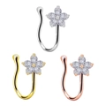 Lot de trois faux piercings de nez fleurs en zircone argentée, dorée et or rose - Style Fleur 5 Pétales (7)