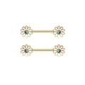 Golden sunflower nipple rings set with white petals and iridescent blue core stones - White Daisy Style (#5)