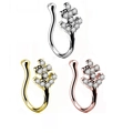 Détails des faux piercings de nez en forme de U en finitions argent, or et or rose - Fleur en Grappe de Croix (11)
