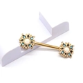 Golden sunflower nipple ring piercing with opal center and blue rhinestones - Opal Style Solar Flower Style (#2)