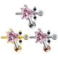 Set di piercing a cuore per cartilagine in argento, oro e oro rosa con gemma rosa - Cuore Rosa con Strass Blu (#37 Platino)