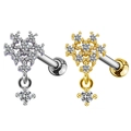 Clous d'oreilles en forme d'étoile avec pendentifs ronds en finitions dorée et argentée - Style Flocon (Argent) / Platine