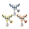 Drei Ahornblatt-Ohrringe in Silber Gold und Roségold mit blauen und klaren Zirkon - Blauer Pave Schmetterling Stil (#1) / Platin