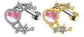 Ohrstecker mit rosa Herz-Opal und Zirkonia-Akzenten in Silber und Goldoptik - Rosa Herz Mit Perlen (#6) / Platin