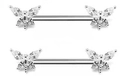 Silver steel dragonfly nipple rings featuring marquise-cut clear zirconia stones - Platinum White Zirconia