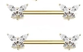 Elegant gold butterfly nipple barbells with clear marquise cubic zirconia studs - Gold Tone White Zircon