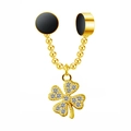 Golden magnetic nose ring with clover pendant and sparkling cubic zirconia stones - Gold Clover Style (#5)