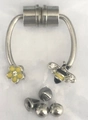 Magnetic faux nose ring with yellow flower and bee charms, plus interchangeable studs - Silver Bee Flower Style (#10)