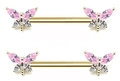 Golden dragonfly nipple rings with pink and clear marquise zircons for body piercing - Gold Tone Pink and White Zircon