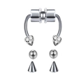 Magnetisches Septum-Ring-Set mit wechselbaren Herz-, Kugel- und Spike-Zirkonia-Enden - Silber Herz Zirkonia Stil (#1)
