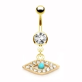 Goldener Bauchnabelpiercing Evil Eye mit blauer Perle und funkelnden Zirkonia - Sternenstrahl Stil / Gold