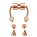 Magnetisches Septum-Ring-Set in Roségold mit Herz-, Kugel- und Spike-Aufsätzen - Roségold Herz Zirkonia Stil (#3)