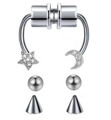 Silbernes Magnet-Nasenring-Set mit Stern, Mond und Zirkonia, austauschbare Aufsätze - Silber Stern Mond Zirkonia Stil (#4)