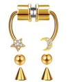 Goldenes magnetisches Nasenring-Set mit Zirkonia-Stern und Mond sowie Wechselaufsätzen - Gold Stern Mond Zirkonia Stil (#5)