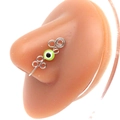 Silver wire wrapped non-piercing nose cuff with a green evil eye bead detail - Platinum Plated Green
