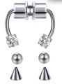 Silbernes Magnet-Septum-Ring-Set mit glänzendem Zirkon und austauschbaren Spitzen und Kugeln - Silber Zirkonia Stecker Stil (#7)