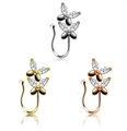 Three butterfly non-pierced nose rings in silver, gold and rose gold with zircon stones - Double Butterfly Style (14) / White Gold