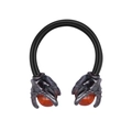 Detail of black dragon claw horseshoe nose ring with deep red round opal balls - Black Eagle Claw Red Bead