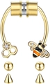 Magnetischer Septum-Nasenring-Set in Gold mit Biene, Wabenmuster und Kristallen - Gold Biene Bienenwabe Stil (#17)