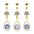 Dreiteiliges Set goldene Bauchnabelpiercings mit blauem Evil Eye und Kristallen - Tropfenform Böses Auge Stil