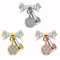 Lot de piercings de nombril nœud en zircon en argent, or et or rose, acier poli - Forme de Nœud de Papillon (#1 Platine)