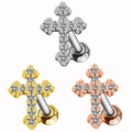 Piercing ombelico a croce in argento, oro e oro rosa con pietre di zircone brillanti - Forma di Croce (#2 Platino)