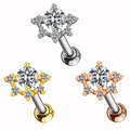Dettaglio dei lobi a stella in zircone con finiture argento, oro e oro rosa lucido - Forma di Stella/Raggi di Sole (#3 Platino)