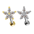 Piercing cartilage fleur en acier chirurgical avec marquise en zircone or et argent - Fleur à Cinq Pétales (#21 Or Blanc)