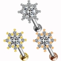 Dettaglio degli orecchini a lobo a fiocco di neve in argento, oro e oro rosa con zirconi - Forma di Fiocco di Neve/Stella (#5 Platino)