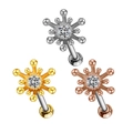 Vue détaillée de piercings de nombril en acier, or et or rose avec zircon blanc - Piercing de Nombril Rayon de Soleil (#19 Or Blanc)
