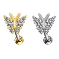 Détail de piercings de nombril papillon avec cristaux brillants en finitions or et argent - Piercing de Nombril Papillon (#18 Or Blanc)