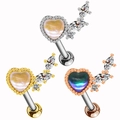 Orecchini a cuore con perle in tre colori con petali di zircone e chiusura in acciaio - Cuore in Perla Artificiale (#7 Platino)