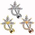 Dettaglio di piercing all'ombelico in argento, oro e oro rosa con zirconi a forma di corona - Forma di Loto/Corona (#8 Platino)
