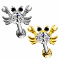 Dettaglio degli orecchini a forma di granchio in argento e oro con zircone scintillante - Forma di Granchio Carino (#10 Platino)