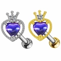 Dettaglio dei piercing corona a cuore con gemme viola in finiture argento e oro - Forma di Cuore con Corona (#12 Platino)
