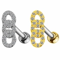 Dettaglio di orecchini a catena in oro e argento con scintillanti pietre di zircone - Design Catena a Maglie (#16 Platino)