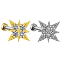 Détail de boucles d'oreilles étoile octogonale en or et acier avec zircons brillants - Style Étoile Octogonale (#10 Or Blanc)