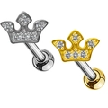 Dettaglio di orecchini a corona in oro e argento con zirconi cubici bianchi lucidi - Design a Tema Corona (#18 Platino)